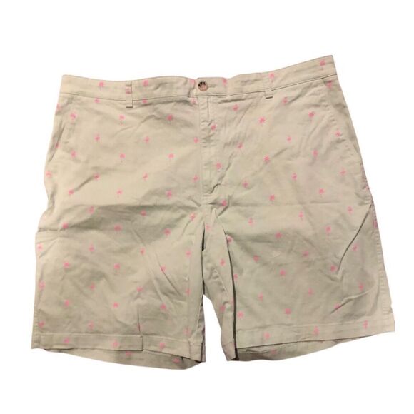 Tackle & Tides light green cotton twill shorts with pink palm trees and flamingo - Picture 3 of 8